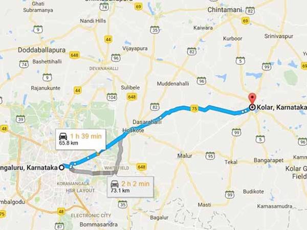பெங்களூருவிலிருந்து கோலார் வரைபடம்