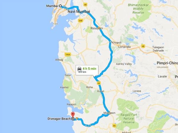 மும்பையிலிருந்து திவேகருக்கு செல்லும் வழி: