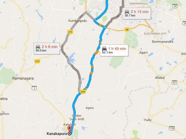 பெங்களூருவிலிருந்து கனகப்புரா வரை காணப்படும் வழிகள்