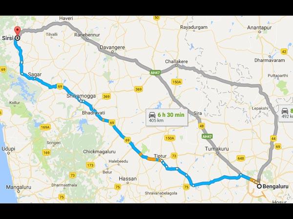 சிர்சி செல்வதற்கான பயணவழி