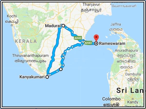 மதுரை - ராமேஸ்வரம் - கன்னியாகுமரி