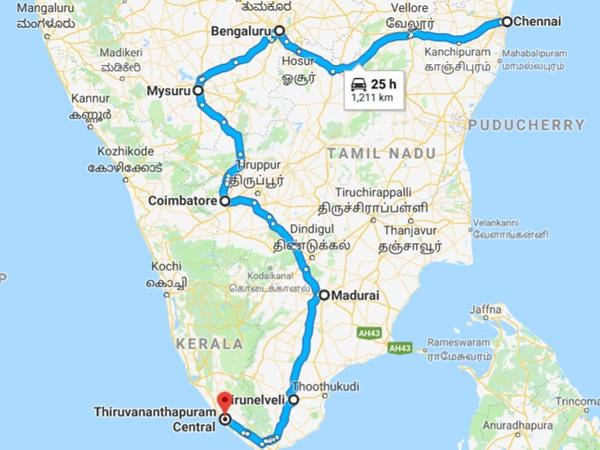 சென்னை - பெங்களூரு - மைசூரு - கோயம்புத்தூர் - மதுரை - திருவனந்தபுரம்