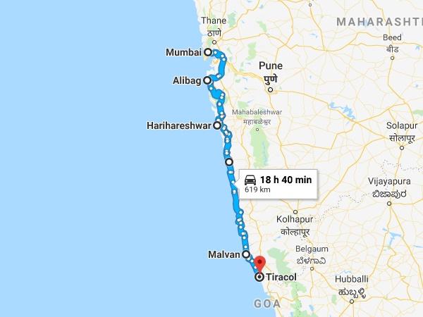 மும்பை - அலிபக் - ஹரிஹரேஸ்வர் - குஹாகர் - ரத்னகிரி - மால்வன் - தர்கார்லி - தேரேகோல்